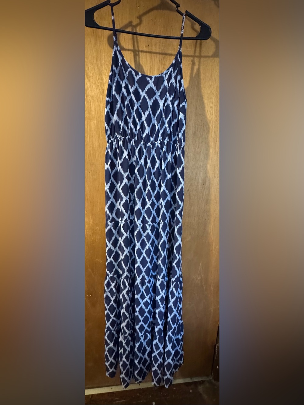 Michael Kors Blue and White Maxi Sundress with Geometric Print : small